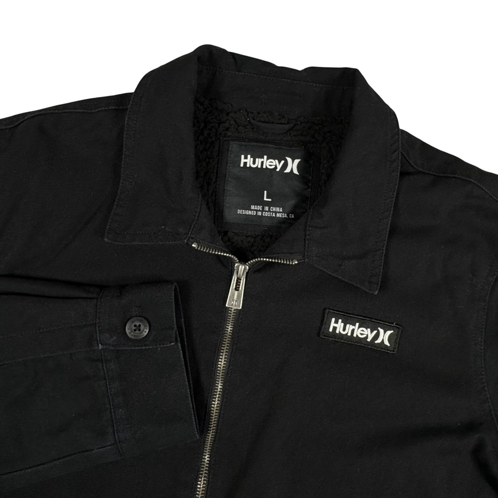 Hurley Thorington Mechanic Jacket Mens L Black Sherpa Lined Canvas Workwear